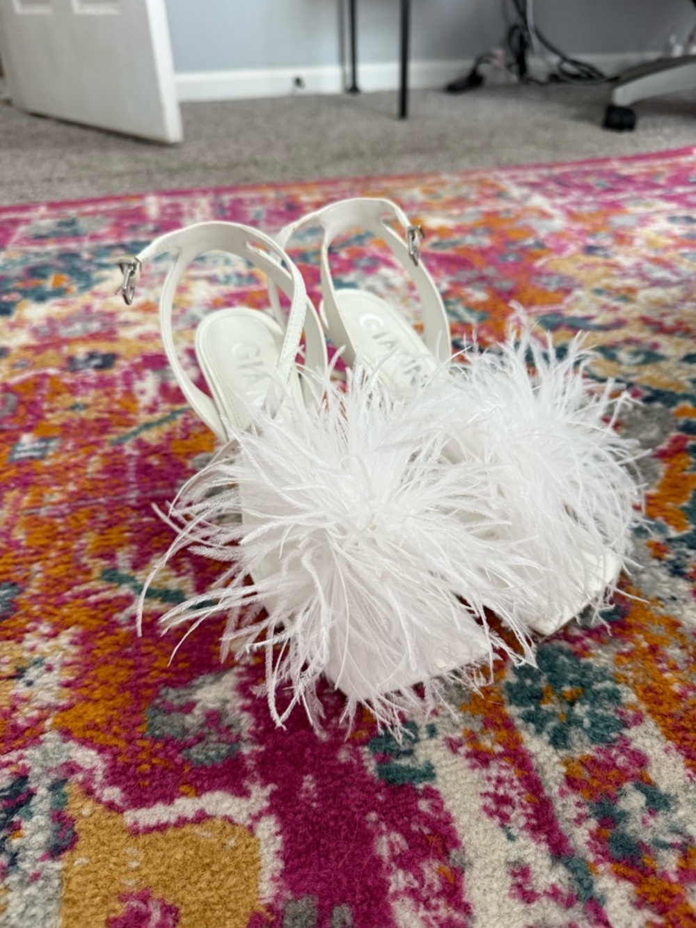 Gianni Bini White Feathered Slingbacks